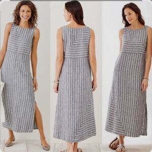 J. Jill Asymmetrical Gray and White Striped Dress